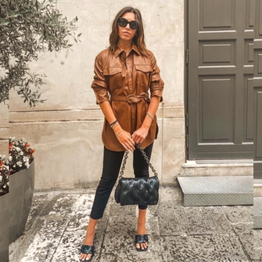ZARA NWT BRANDY BELTED FAUX LEATHER SHIRT Bloggers - Picture 2 of 16